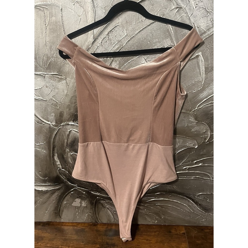Light Pink Velvet Bodysuit Boho Glam Chic Party Top -Free Press -Size L -New - Picture 2 of 16